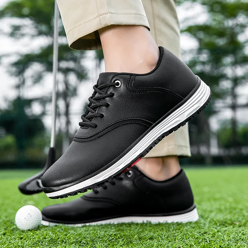 Sport Golf Shoes for Men Outdoor Male Fashon Soft Walking Sneakers Leather Black Gray Man Waterproof Golf Spikeless Sneakers