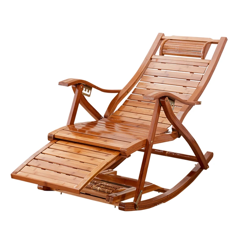 Bequemer Bambus-Loungesessel für Erwachsene, tragbarer Balkon-Liegestuhl, Schaukelstuhl für Nickerchen, zusammenklappbare Chaiselongue