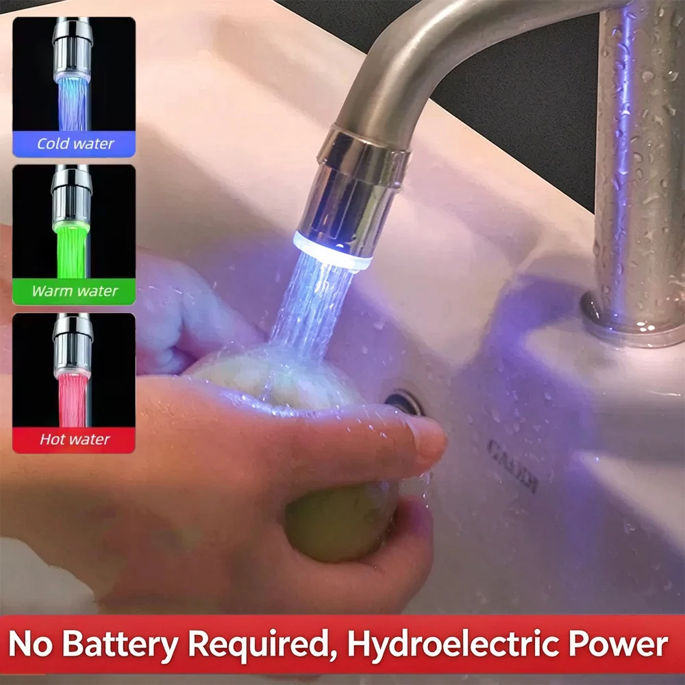 Led Faucet Aerator Hydroelectric Power Water Saving Kitchen Bathroom Sensor 3/7 Color Changes Faucet Head Aerator Tap Nozzle