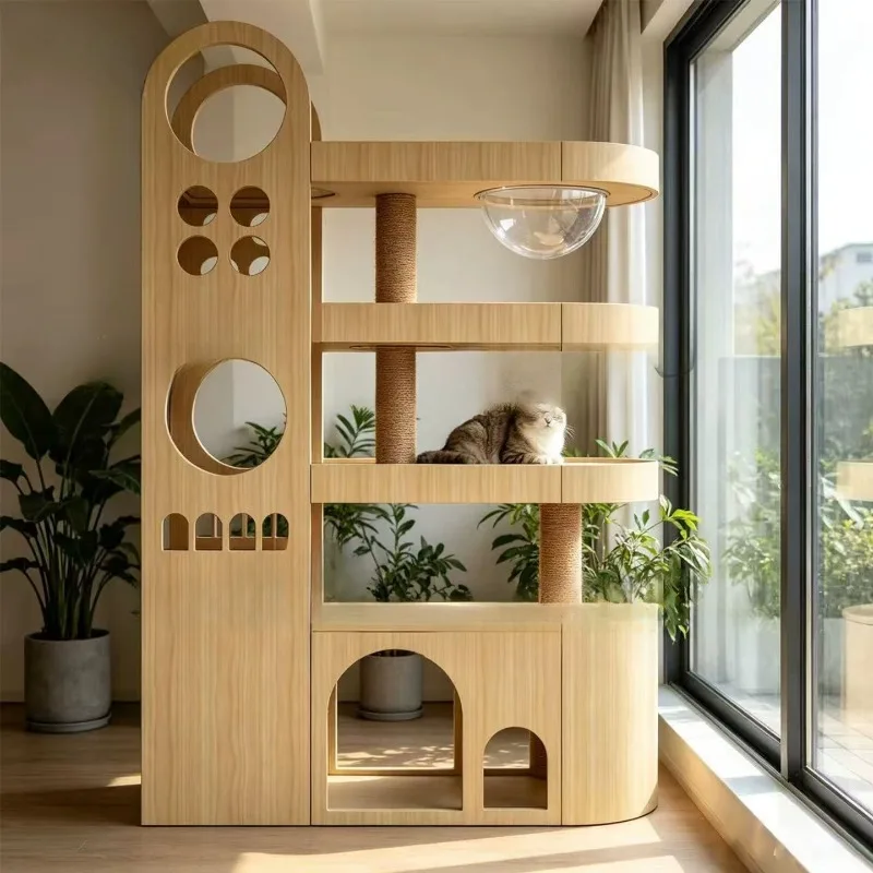 Creative big cat special arc balcony climbing space capsule  villa scratching board climbing frame