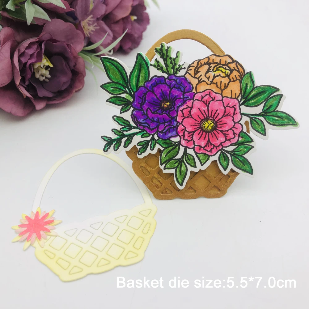 Alinacutle Stanzform: Metall-Schneidewerkzeug für Frühlingskorb-Blumen, Klarer Stempel, Scrapbooking, Papierkunst, Handgemachte Karten, Album, Punch Art