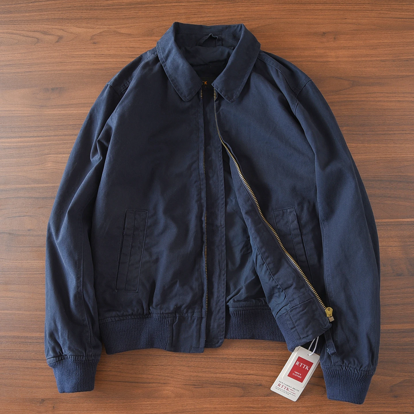 

Retro American Waed Thi Pure Cotton Jaet Men's Casual Long Sve Zipper Closure Windproof Coat with Side kets