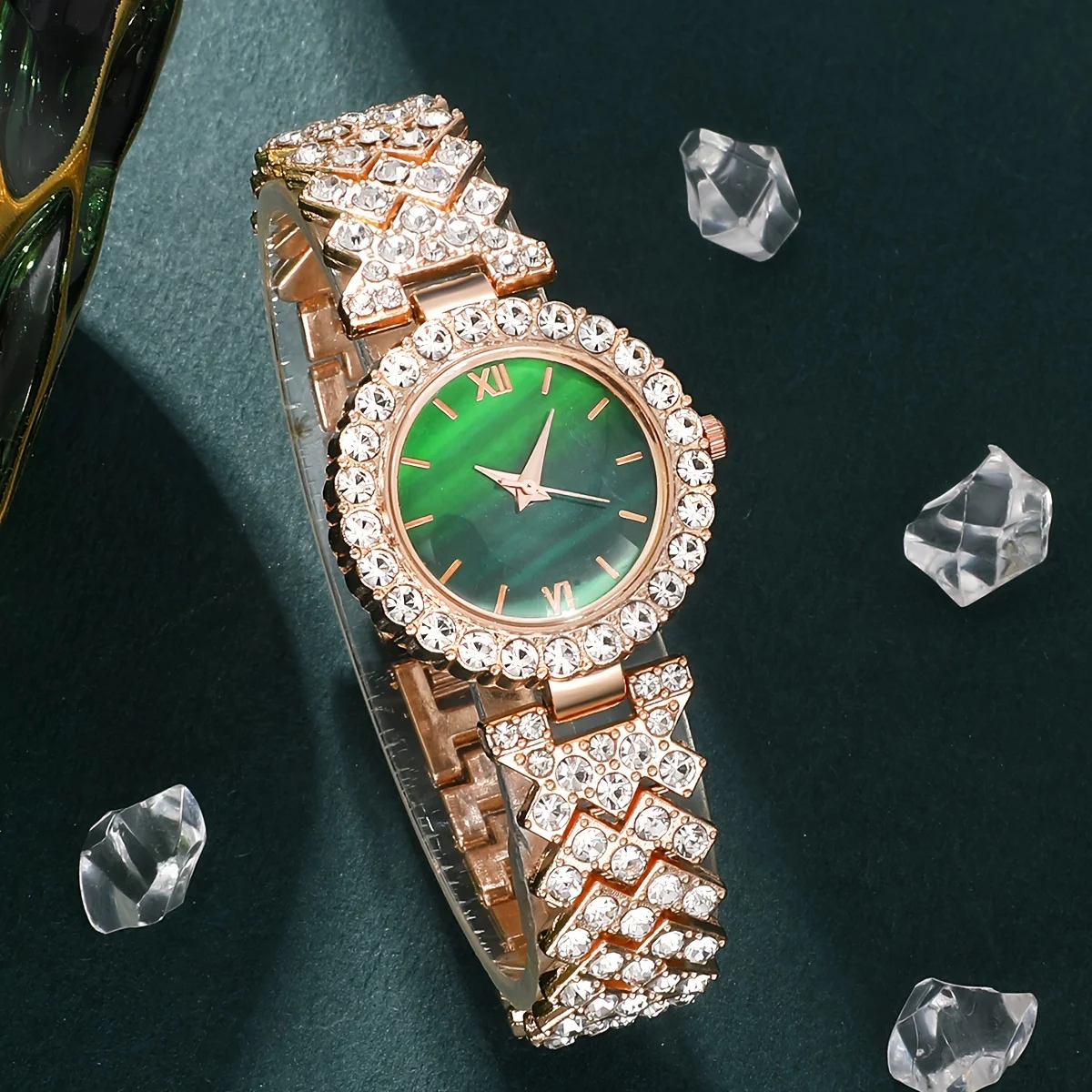 5pcs/set Women's Watch Elegant Rhinestone Quartz Watch Vintage Graphic Analog Wrist Watch & Jewelry Set, Gift For Mom Her