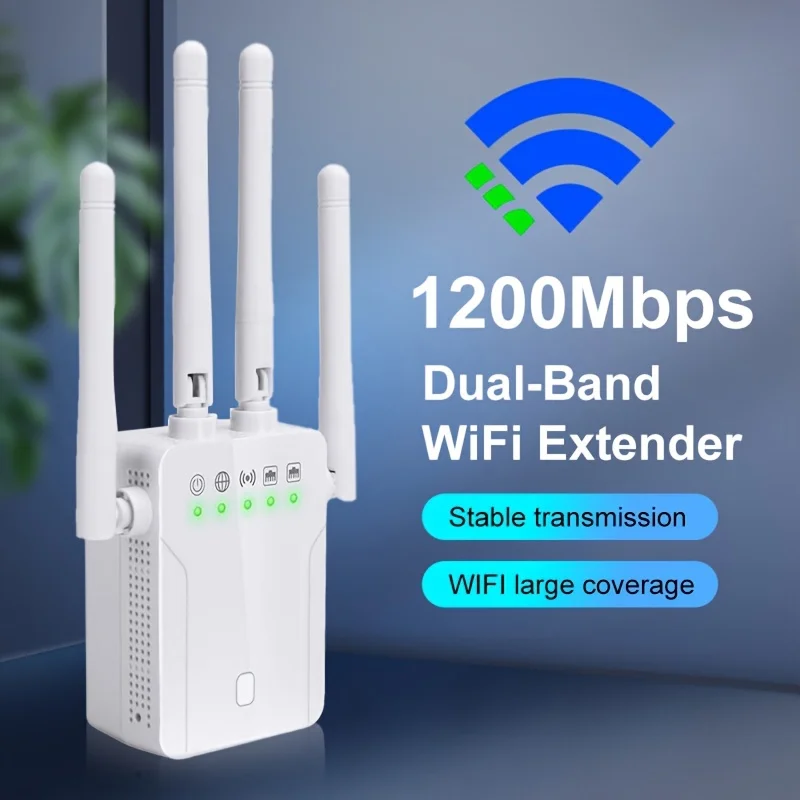 

4 Antenna Router Signal Amplifier 1200Mbps Wireless WiFi Repeater Wifi Signal Booster Dual-Band 2.4G 5G Extender For Office Home