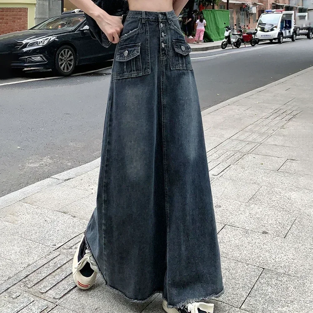 Spódnica długa codzienna na wyjścia, spódnica z wysokim stanem, stylowe spódnice do noszenia na co dzień, jednolity kolor, wzór.