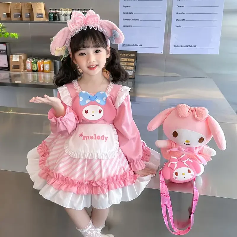 Sanrio My Melody sweet and cute little girl spring and autumn skin-friendly soft fashion cartoon fluffy Lolita princess dress