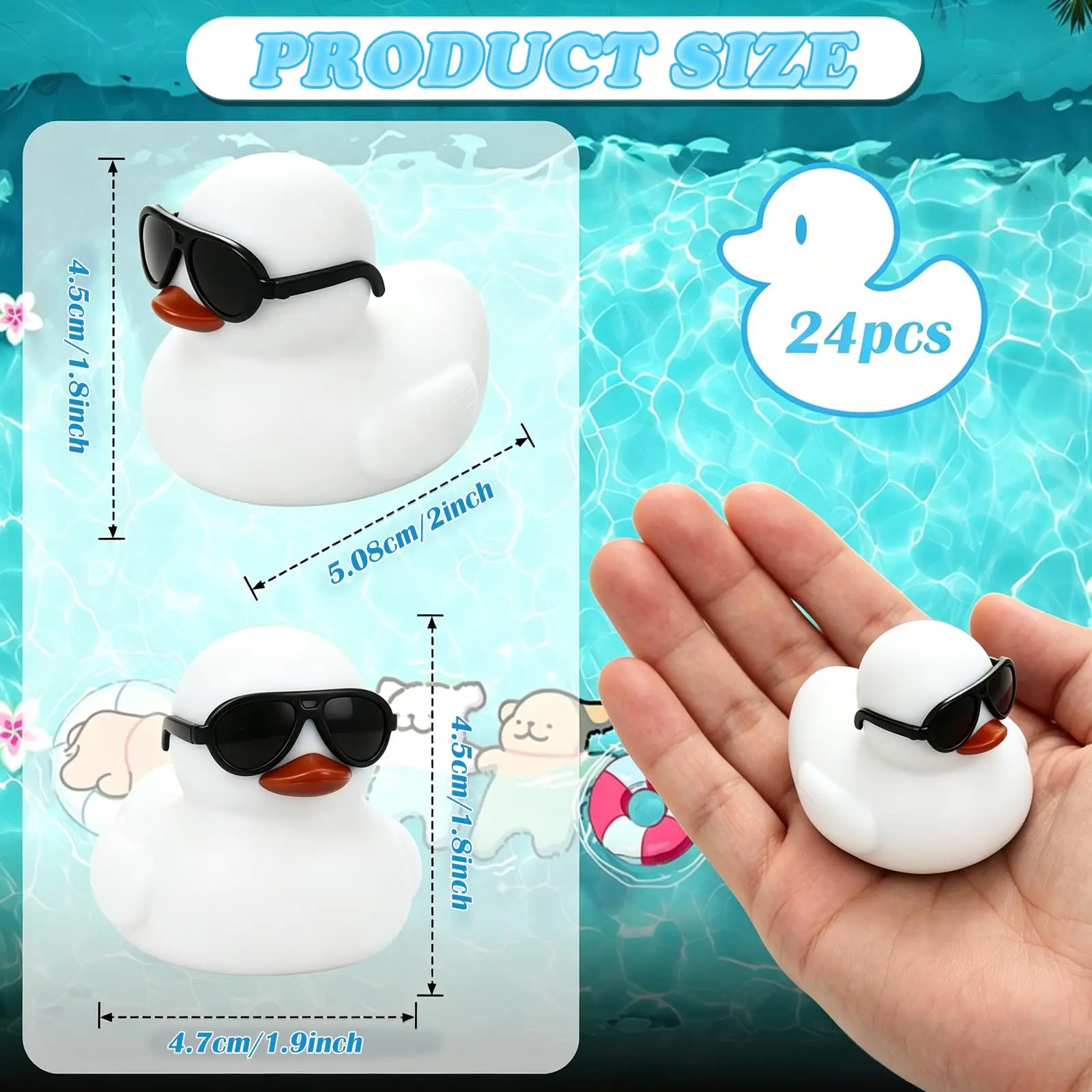 10-100PCS White Mini Rubber Ducks in Bulk with Sunglasses, Funny Car Sccessories for Dashboard Decorations, Small Rubber Duck