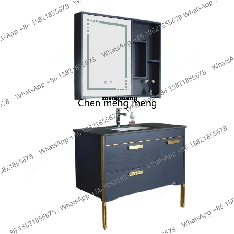 Nordic style simple floor-to-ceiling solid wood bathroom cabinet, toilet wash basin, smart mirror cabinet combination