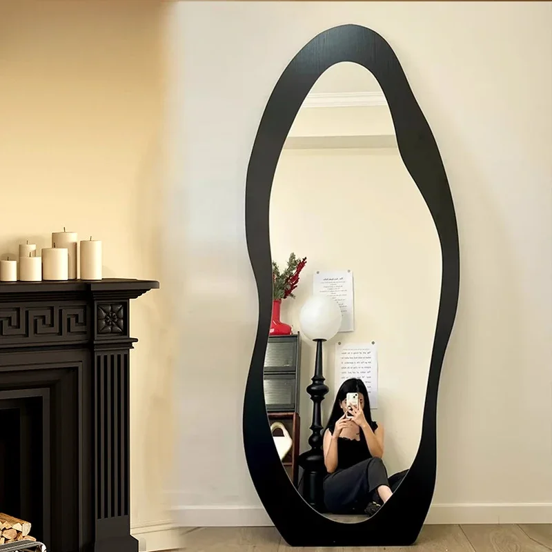 Medieval black mango mirror fitting mirror, retro special-shaped full-body floor mirror woman