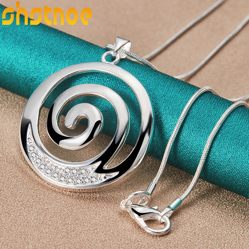 925 Sterling Silver 16-30 Inch Chain AAA Zircon Round Spiral Pendant Necklace For Women Engagement Wedding Fashion Charm Jewelry