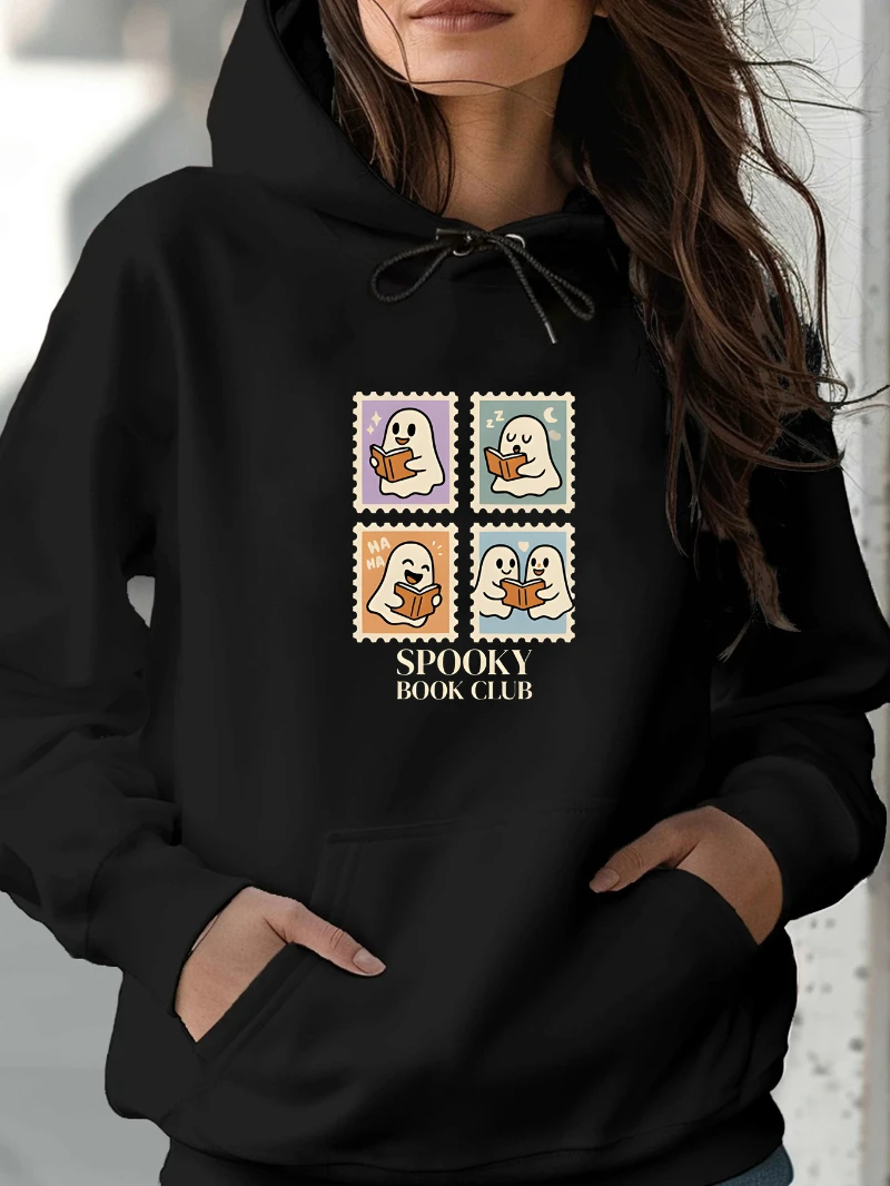 

2025 Autumn and Winter Women's Black Hoodie Reading Enthusiast Print Loose Fit High-end Luxury Is for Both Men and Women Top Y2k