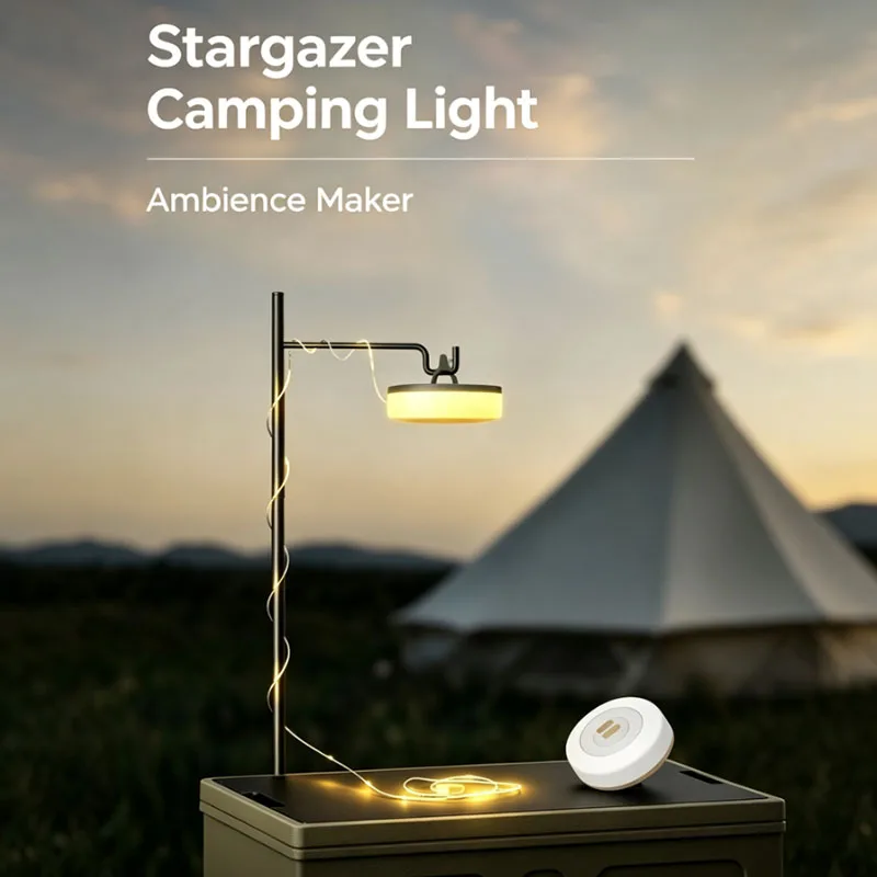 Retractable Camping String Lights 10m Type-C Rechargeable 2600mAh Portable Waterproof Tent Light for RV Garden Patio