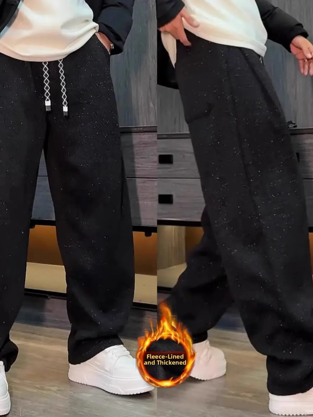 

Men's Straight Leg Fce Lined Casual Sports Pants Trousers Autumn Winter New Sle Drag Floor Hip Haome Leisure Trousers