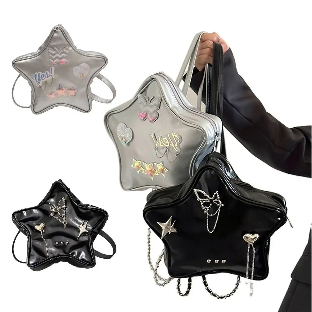 

Butterfly Star Backpack Cute Y2k Heart Y2k Shoulder Bag Large Capacity Korean Style Leather School Bag Streetwear