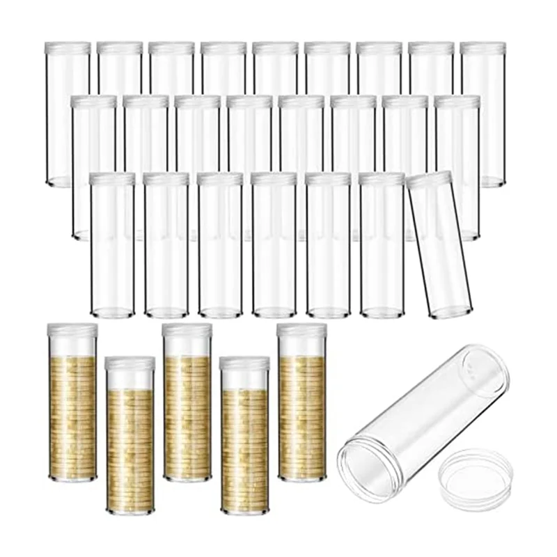 

BHTS 30Pieces Coin Storage Tube Penny Coin Tube Coin Organizer with Screw on Lid for Coin Collection Supplies Bank