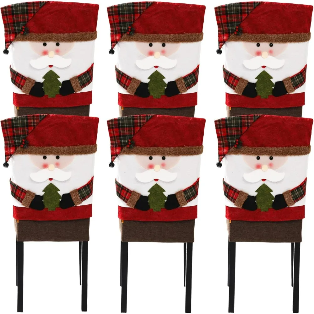 

6PCS Christmas Chair Back Cover Removable Dining Room Chair Protector Slipcovers Christmas Decoration for Kitchen Party