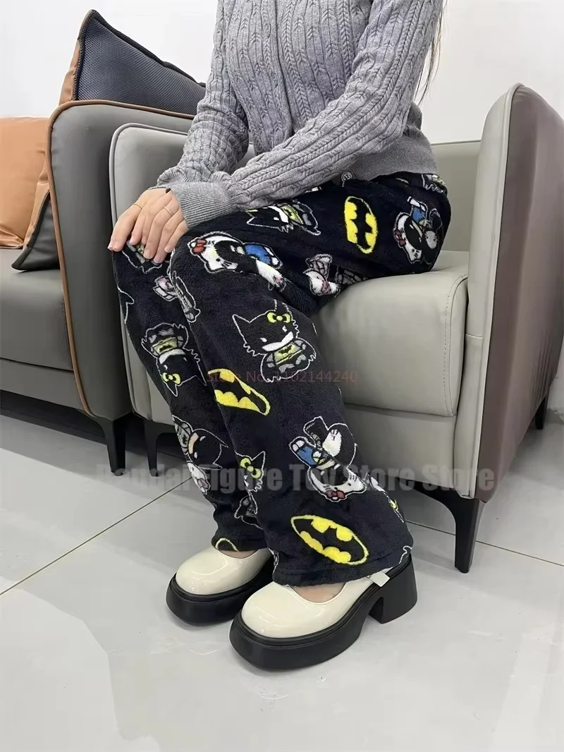 Batman sanrio outono hellokitty calças de pijama y2k dos desenhos animados hip hop senhoras quente casual pelúcia estilo natal flanela calças bonitos roupas