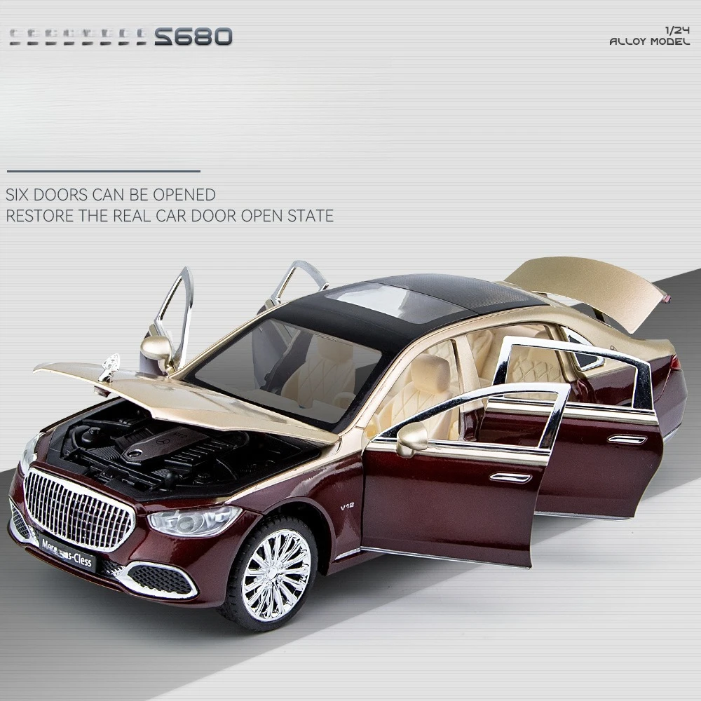 1:24 메르세데스 벤츠 마이바흐 GLS680 합금 모형 자동차 다이캐스트 장난감 자동차 시뮬레이션 사운드 & 라이트 차량 장난감 모델 어린이 선물