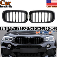 Pair Front Hood Bumper Kidney Grille Grill Glossy Black For 2014-2018 BMW F15 X5 Grille Assembly Magickit