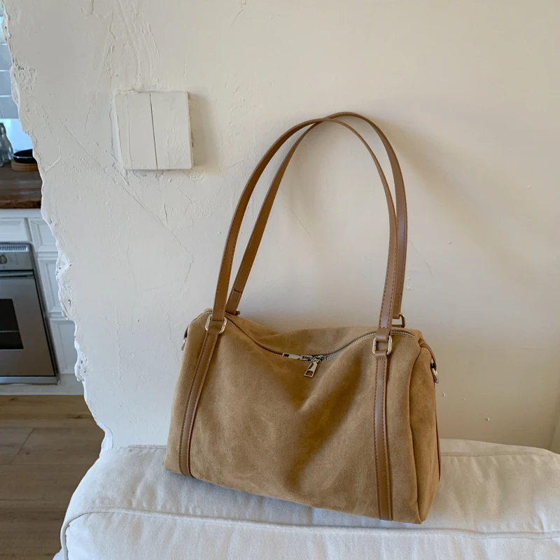 

Suede Leather Versatile Shoulder Bag Large Capacity Retro Underarm Bag Vintage Tote Bag Travel Shopping Date Bag