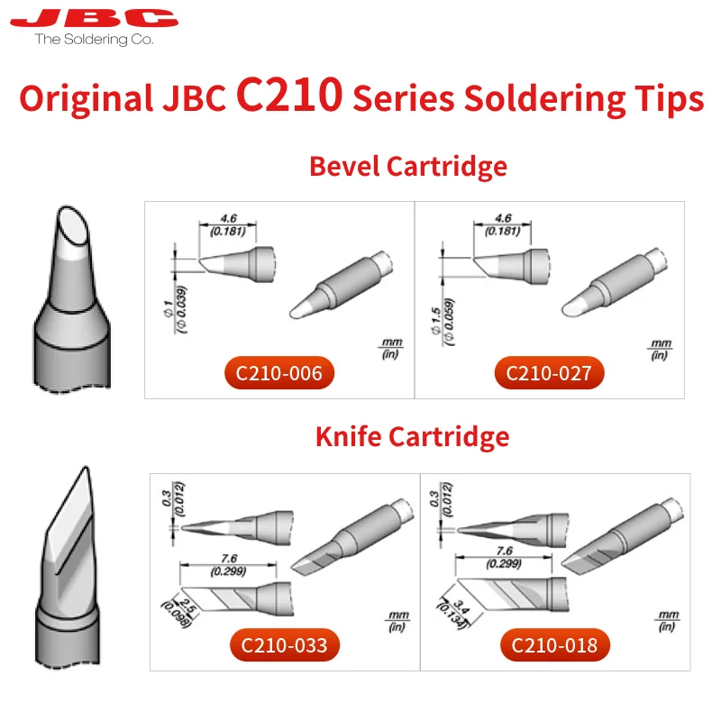 Original JBC C210 Series Soldering Iron Tip Cartridge SMD Components Repair For T210-A Precision Handle B·100 and B·500 Handles