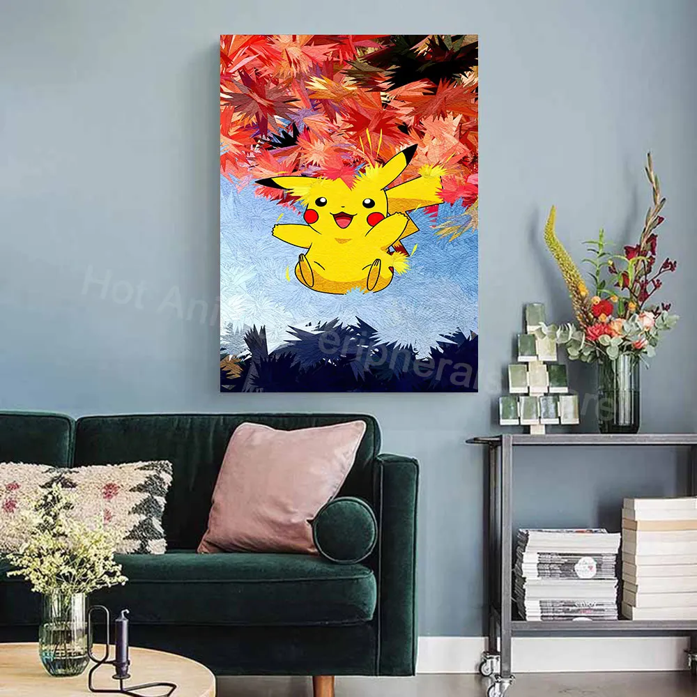 Anime Pokemon Peripherals Posters Pikachu Charmander Kawaii Picture Art Wall Water Colours Canvas Painting Gifts for Baby Kids