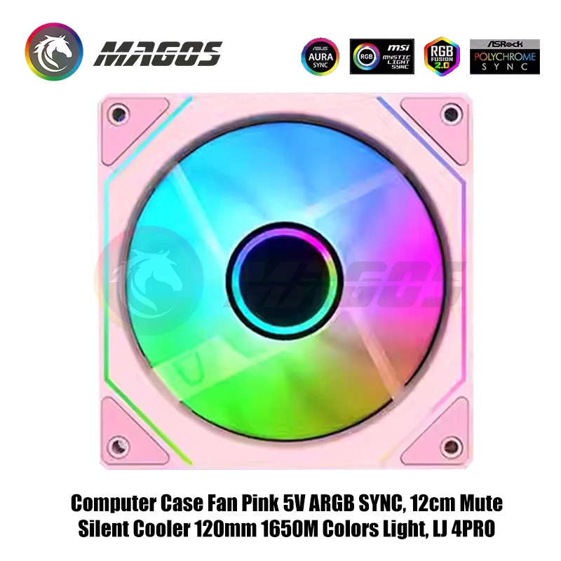 Ventola per case del computer Rosa 5V ARGB SYNC, dispositivo di raffreddamento CPU silenzioso muto da 12 cm 120 mm 16,5 M Colori luce, lama avanti o retromarcia, LJ 4PRO