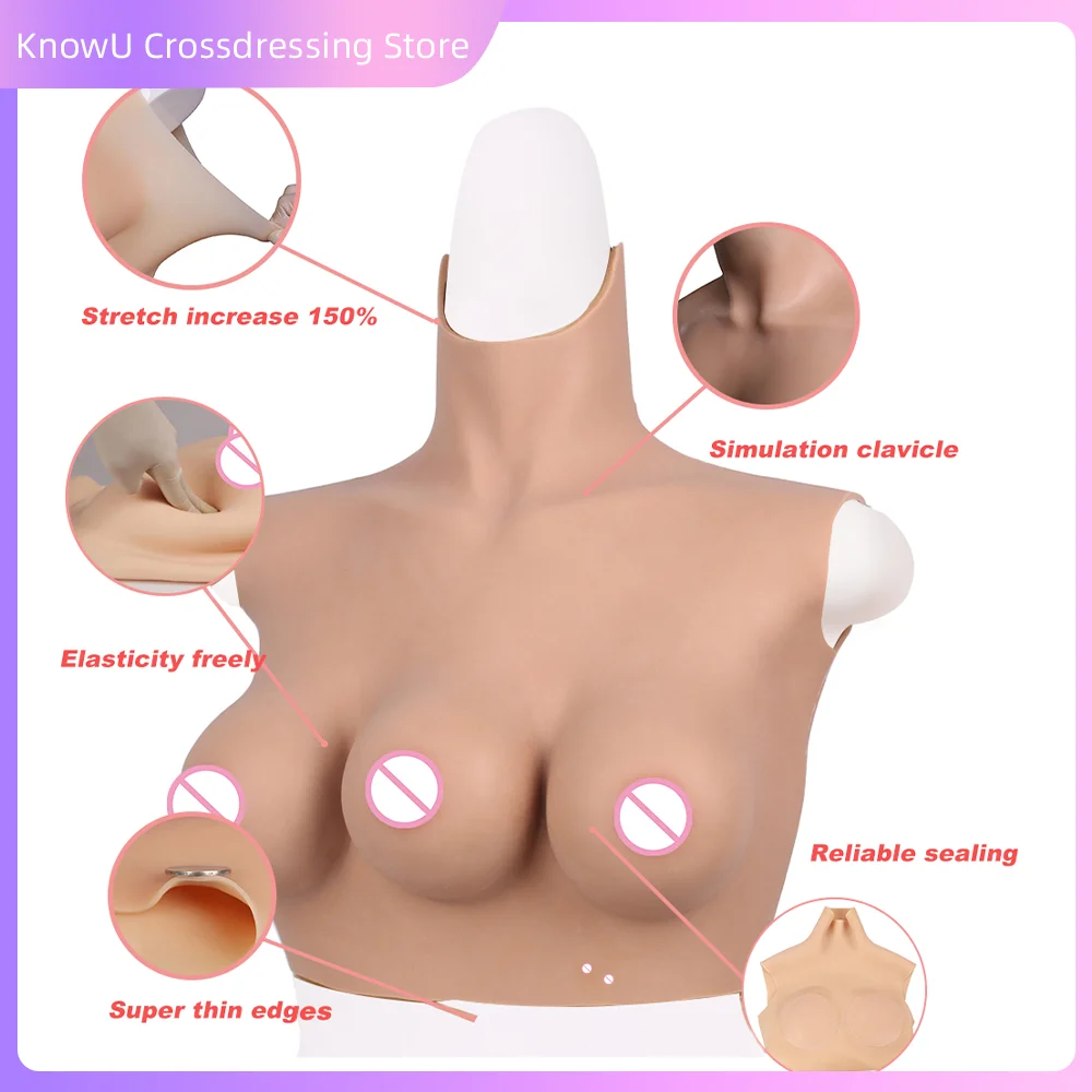 KnowU Realistic C Cup Three Tits Fake Breasts Artificial Three Boobs Cosplay Silicone Mold for Sissy Drag Queen Crossdresser