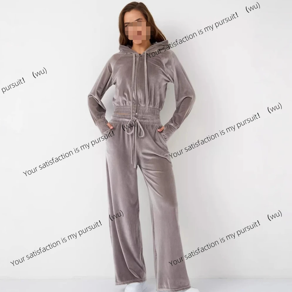 

European and American fashion casual women's clothing zipper cardigan silver fox fleece sweater set