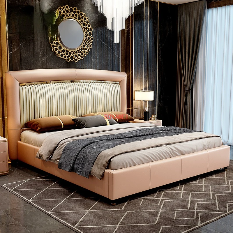 Italian luxury bed 2021 new double bed wedding bed master bedroom modern simple leather bedside backrest soft bag