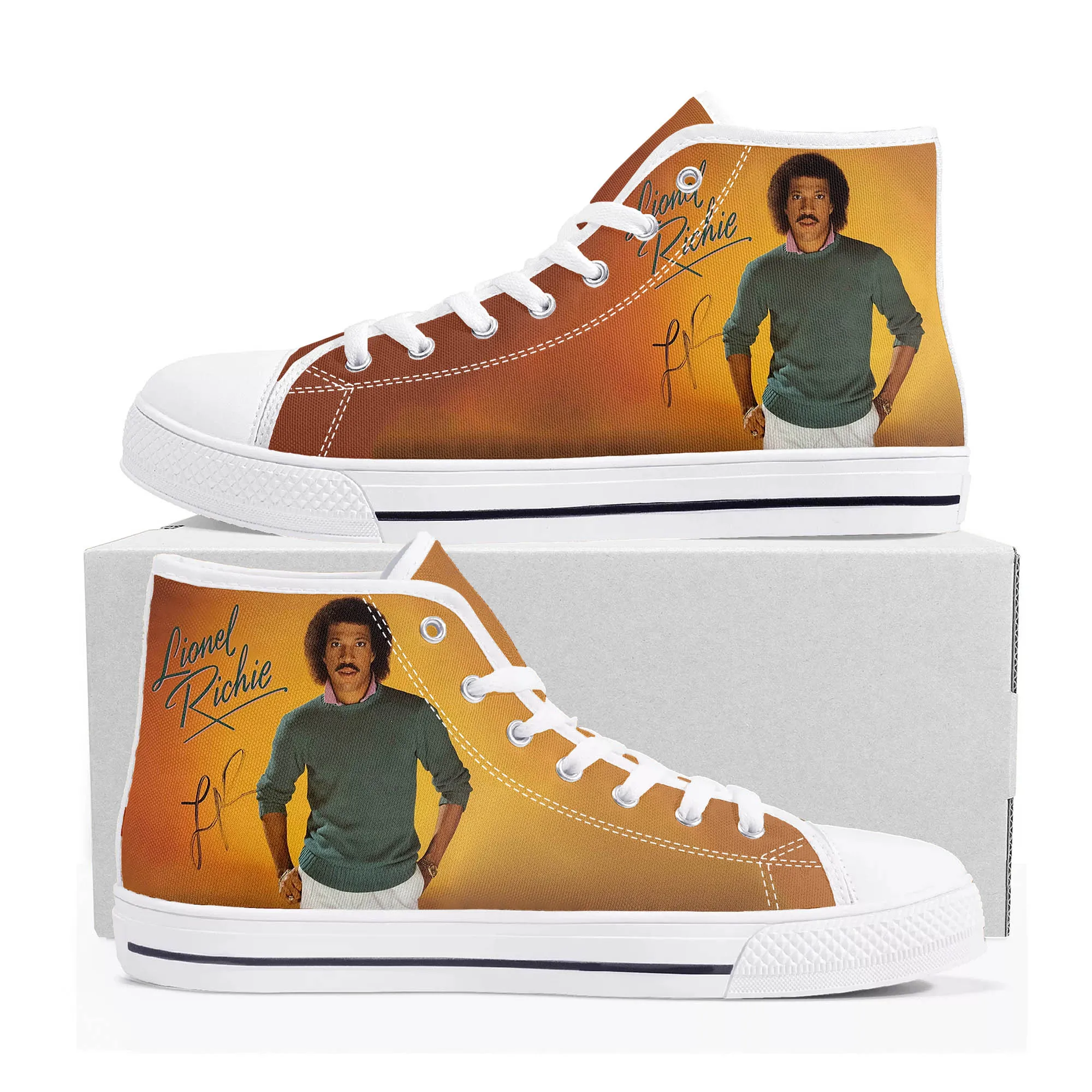 

Lionel Richie Hello Pop Music High Top High Quality Sneakers Mens Womens Teenager Canvas Sneaker Custom Made Shoe Couple Shoes