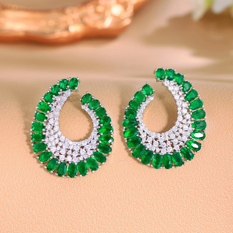 ThreeGraces Elegant Green White Cubic Zirconia Big Statement Stud Earrings for Women 2024 New Trendy Daily Party Jewelry E1825