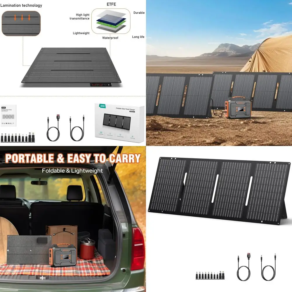 

60W Portable Solar Panel with Dual USB Ports and DC Output for Charging Laptops, Camping, and Road Trips