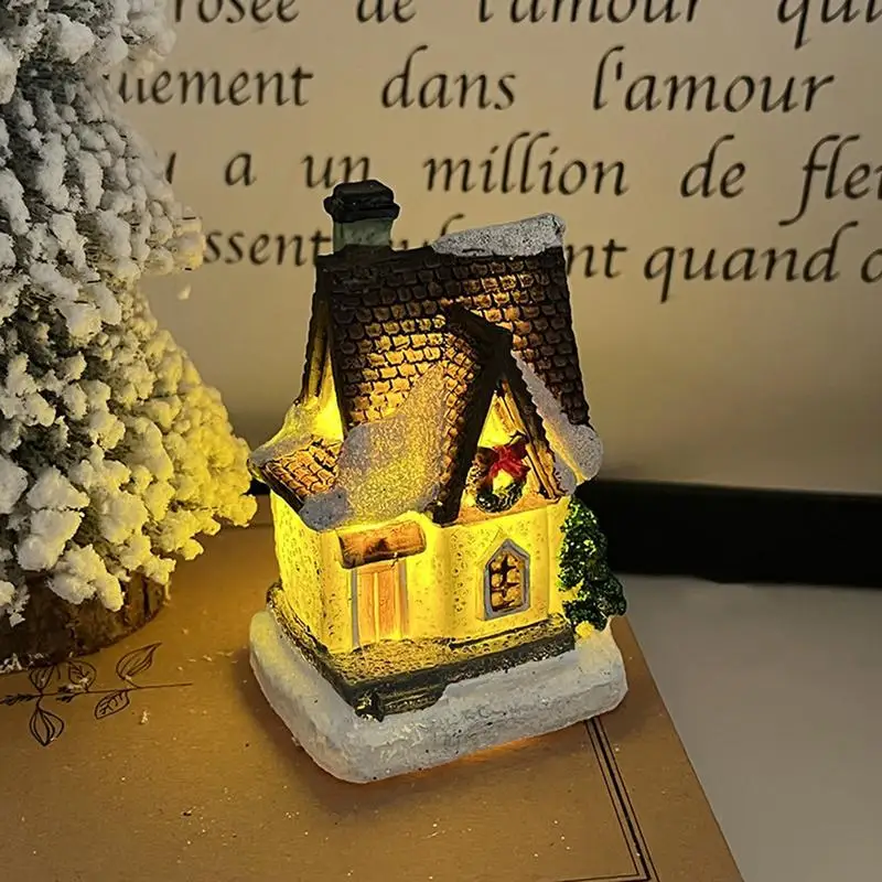 ตุ๊กตาคริสต์มาส Vintage Miniature House โคมไฟความงามแบตเตอรี่ดําเนินการโคมไฟข้างเตียงสะสมอาคารตาราง