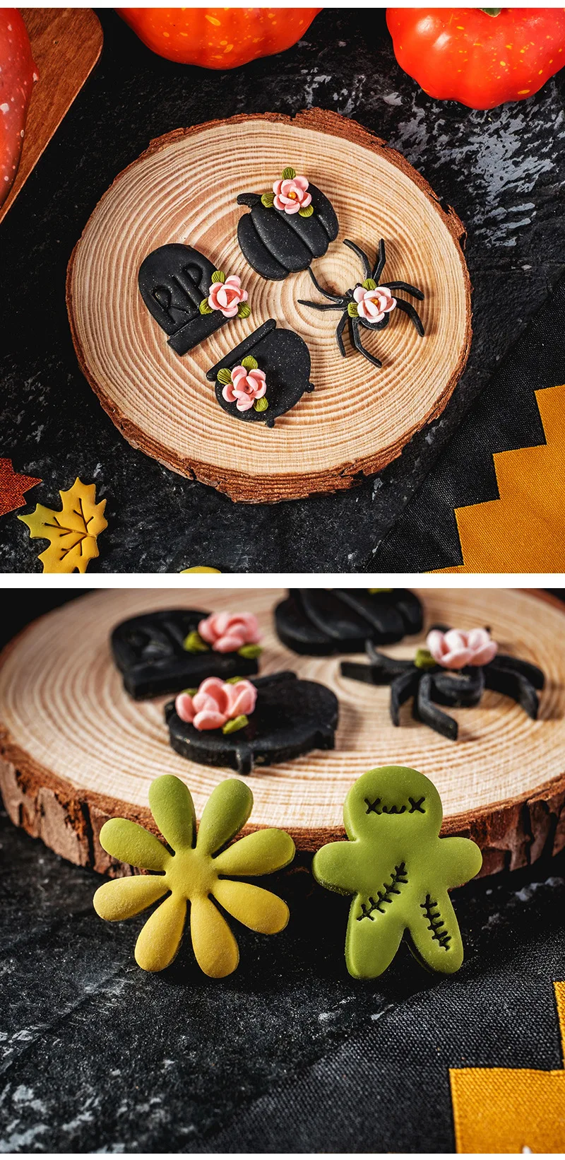 Halloween-Serie Polymer-Ton-Ausstecher, Blätter, Katze, Fledermaus, Spinne, Geist, Kürbisform, weiche Keramik-Tonform für die Herstellung von DIY-Ohrringen – Detail 9