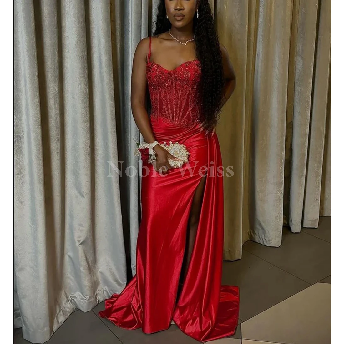 

Elegant Sweetheart Satin Mermaid Evening Dress Party Gown with Split Customize