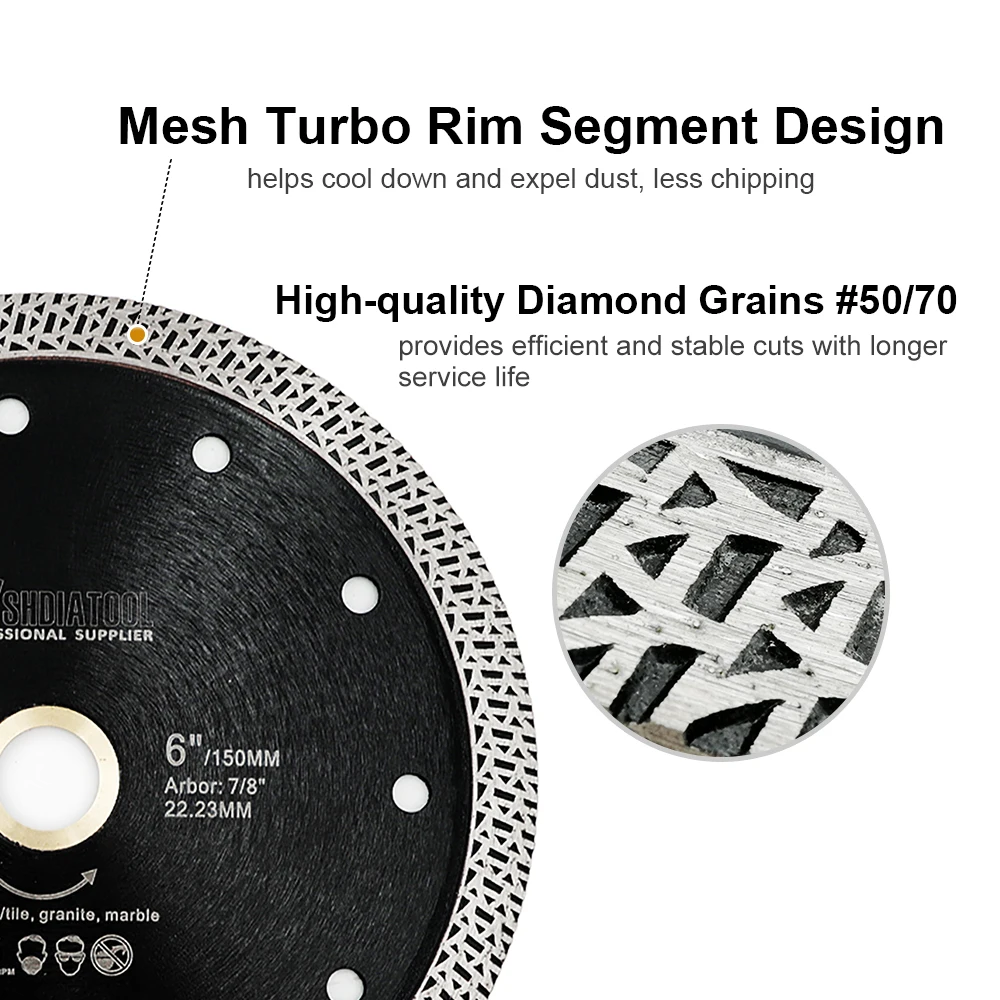 SHDIATOOL 5Pcs 4-1/2-Inch Mesh Turbo Diamond Saw Blade Cutting Disc for Porcelain Ceramic Tile Granite Dia115mm Diamond Cut Disc