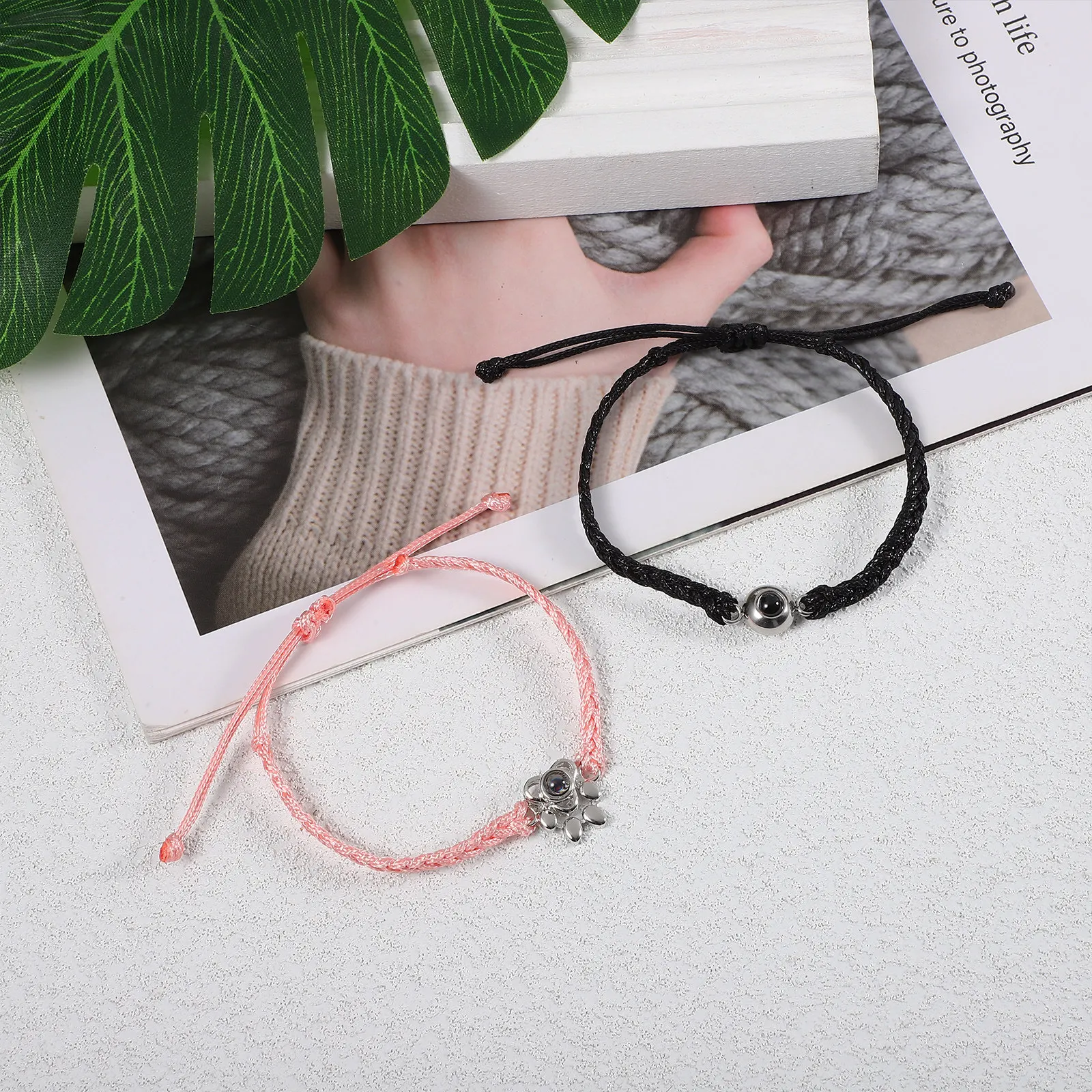 2Pcs Braided Woven Bracelets Set with Wall Shadow Effect Adjustable Fit for Women Men Couple Gift Elegant Daily Jewelry