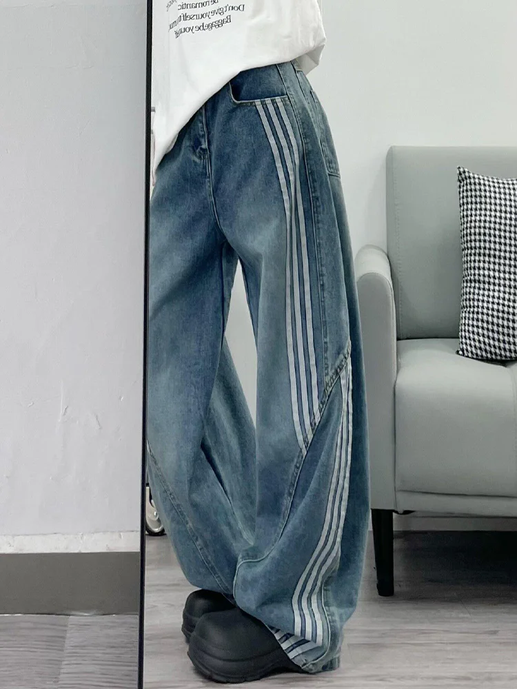 

High Waist Wide Leg American Style Jeans Women Summer Loose Casual Slimming High Waist Straight Leg Floor-Length Pants