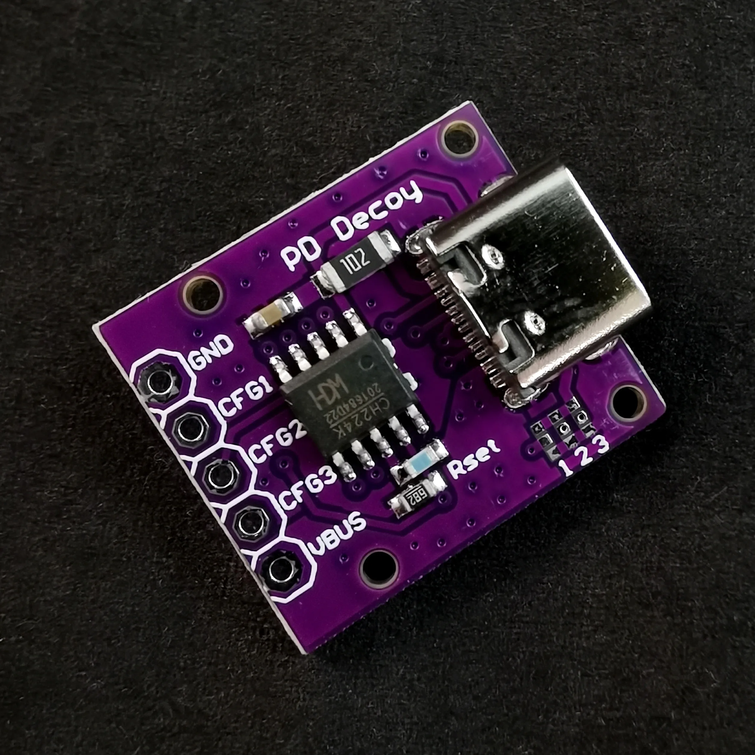 

CH224K Module Support PD3.0/2.0 BC1.2 Voltage Output 5V/9V/12V/15V/20V Resistor Setting Jumper Setting and MCU Setting