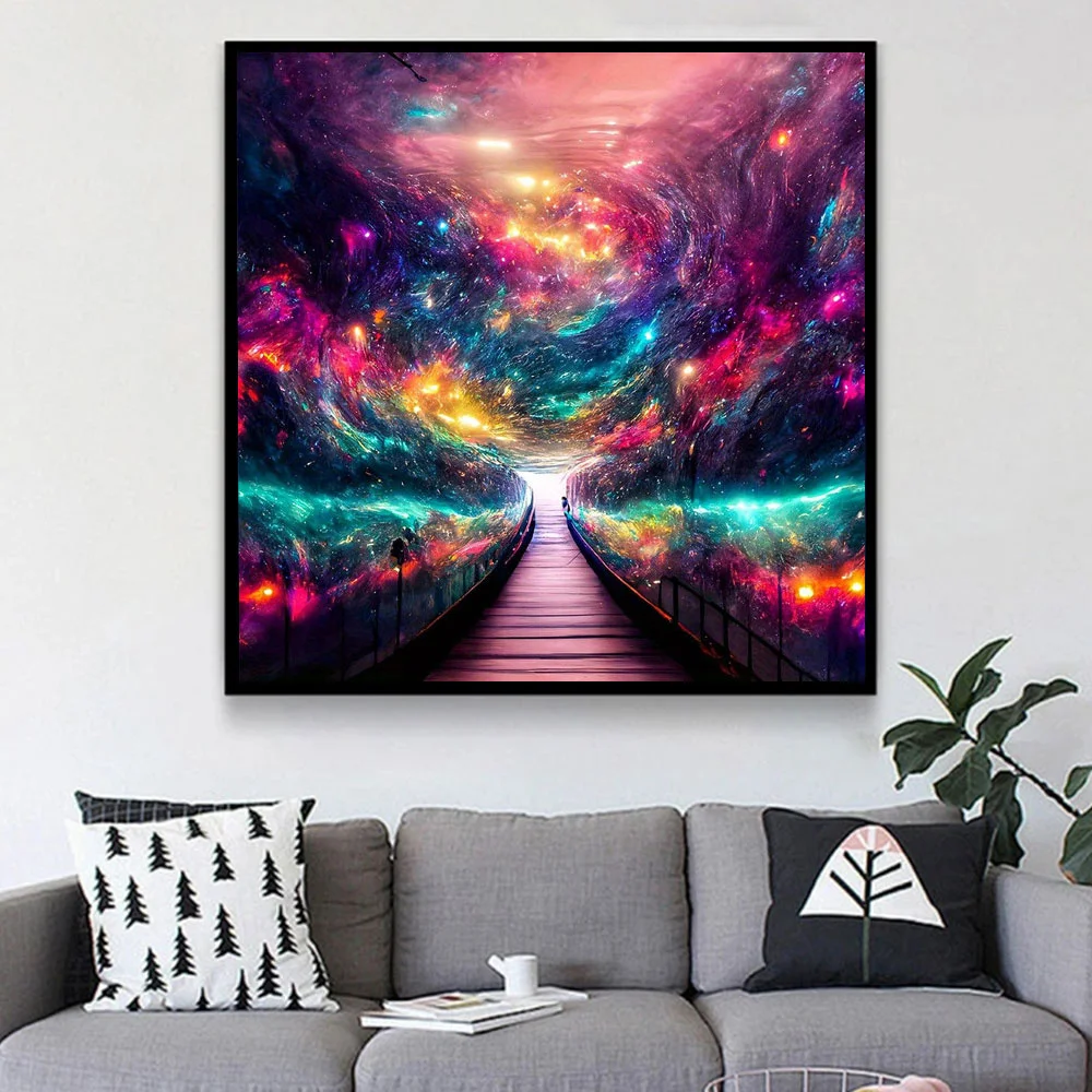 Huacan Full Diamond Painting Landscape Diy Embroidery Starry Sky Fantasy Art Wall Decor Gift Set Rhinestone Pictures