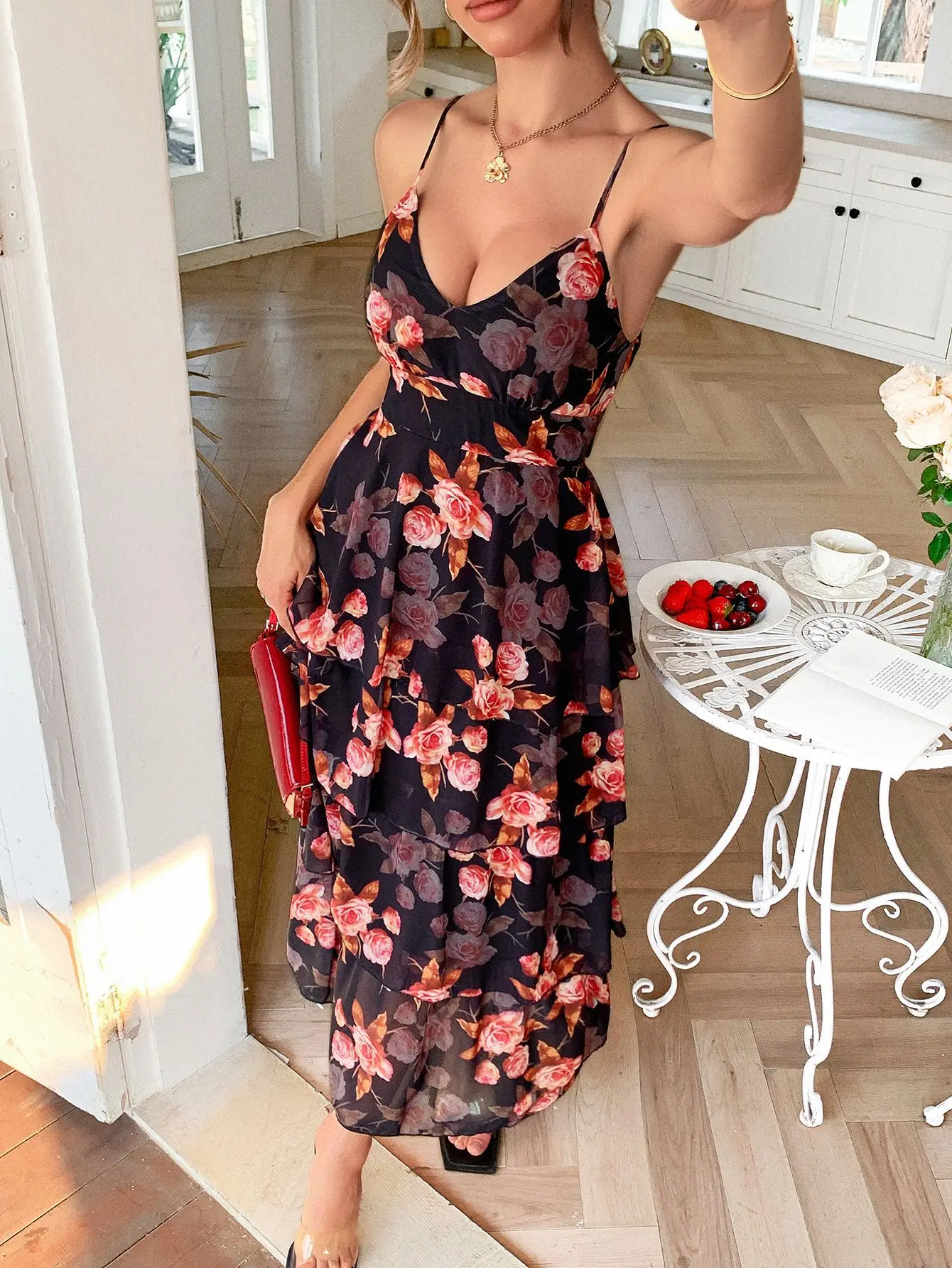 

2025 Fashion Spring and Summer Latest Hot Selling Style Elegant Temperament, Suspender Print, Layered Dress, Women's Dress