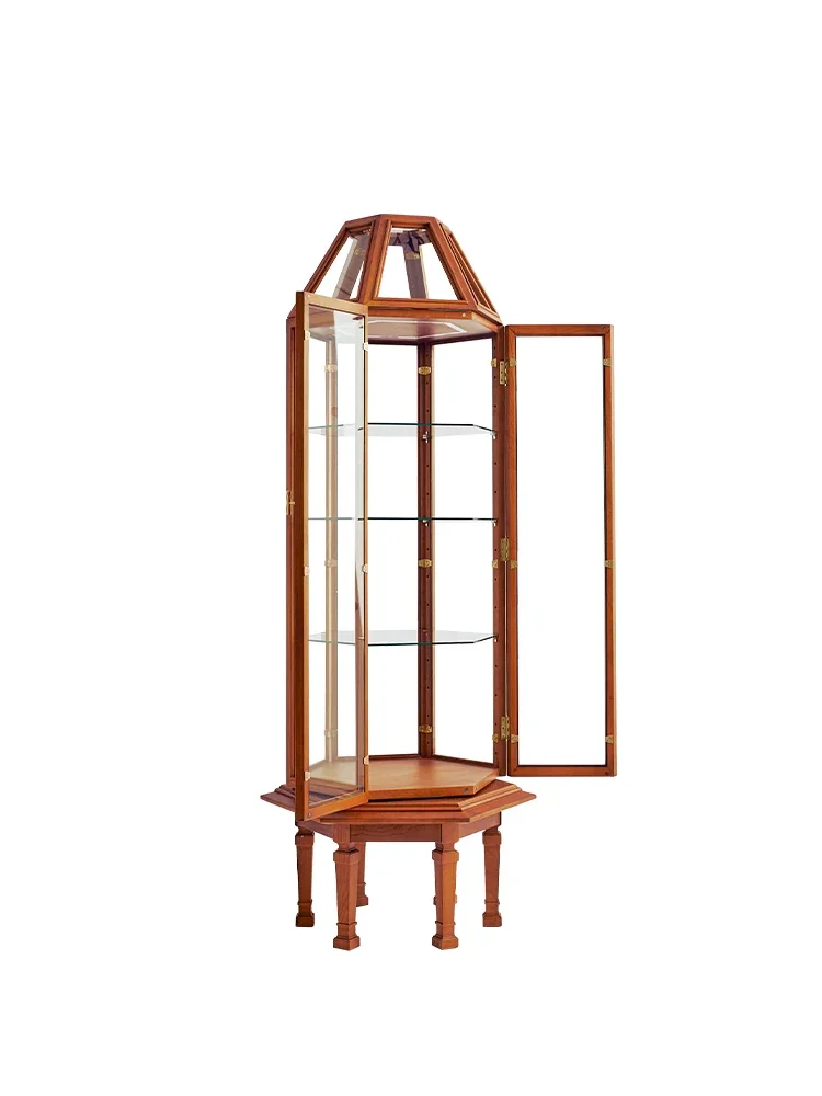 Glass display case Cherry wood rotating figure model with lamp Storage wine cabinet