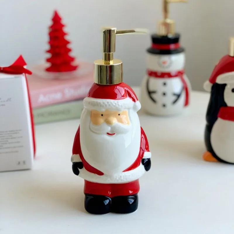 Santa Claus Ceramic Lotion Bottle Snowman Penguin Soap Liquid Container Home Hand Sanitizer Makeup Remover Water Storage Bottle