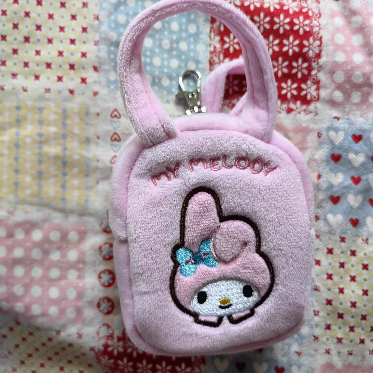Hello Kitty Kuromi Melody Sanrio Embroidery Pattern Cute Plush Handbag Coin Purse Pendant Portable Storage Bag Birthday Gift view 3