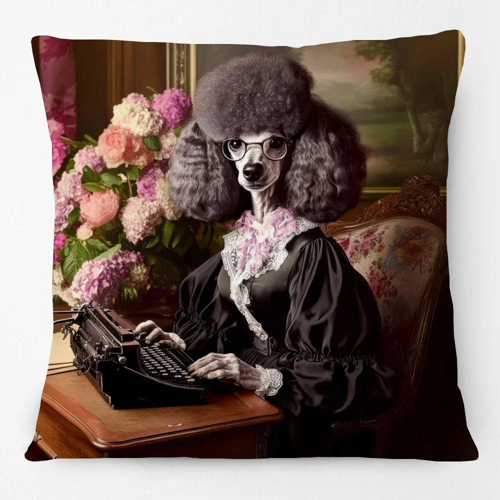 European Poodle Dog Labrador with Wreath Animals Painting Cushion Covers Pillowcase For Sofa