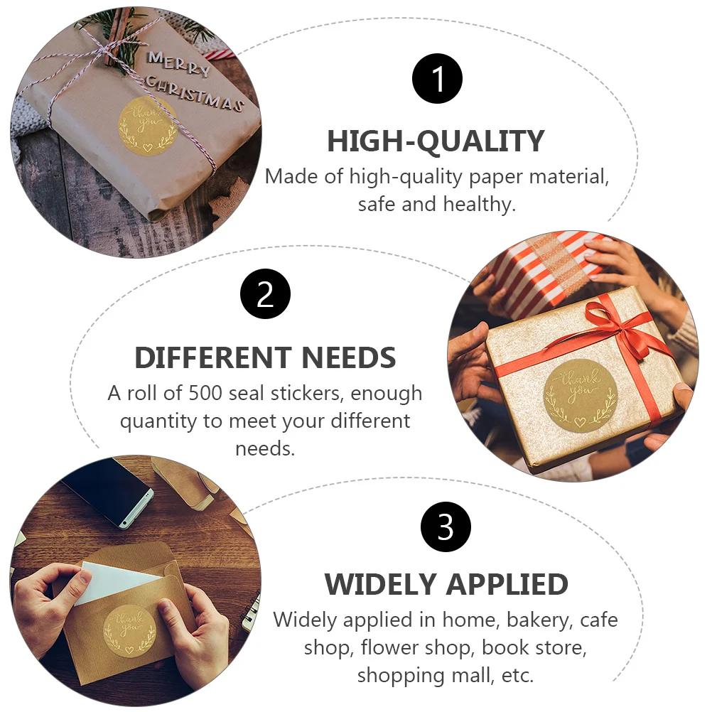 

500 Pcs Kraft Paper Self Adhesive Thank You Stickers Round Labels Sealing Gift Bag Seals Home Bakery Cafe Shop Decor