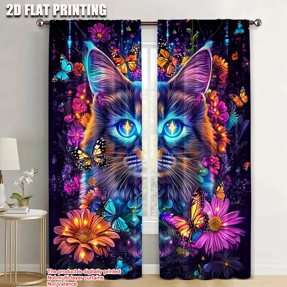 

2pc, Curtains cat Fabric,Without Electricity Wall Decor Suitable for Indoor Celebrations Decor