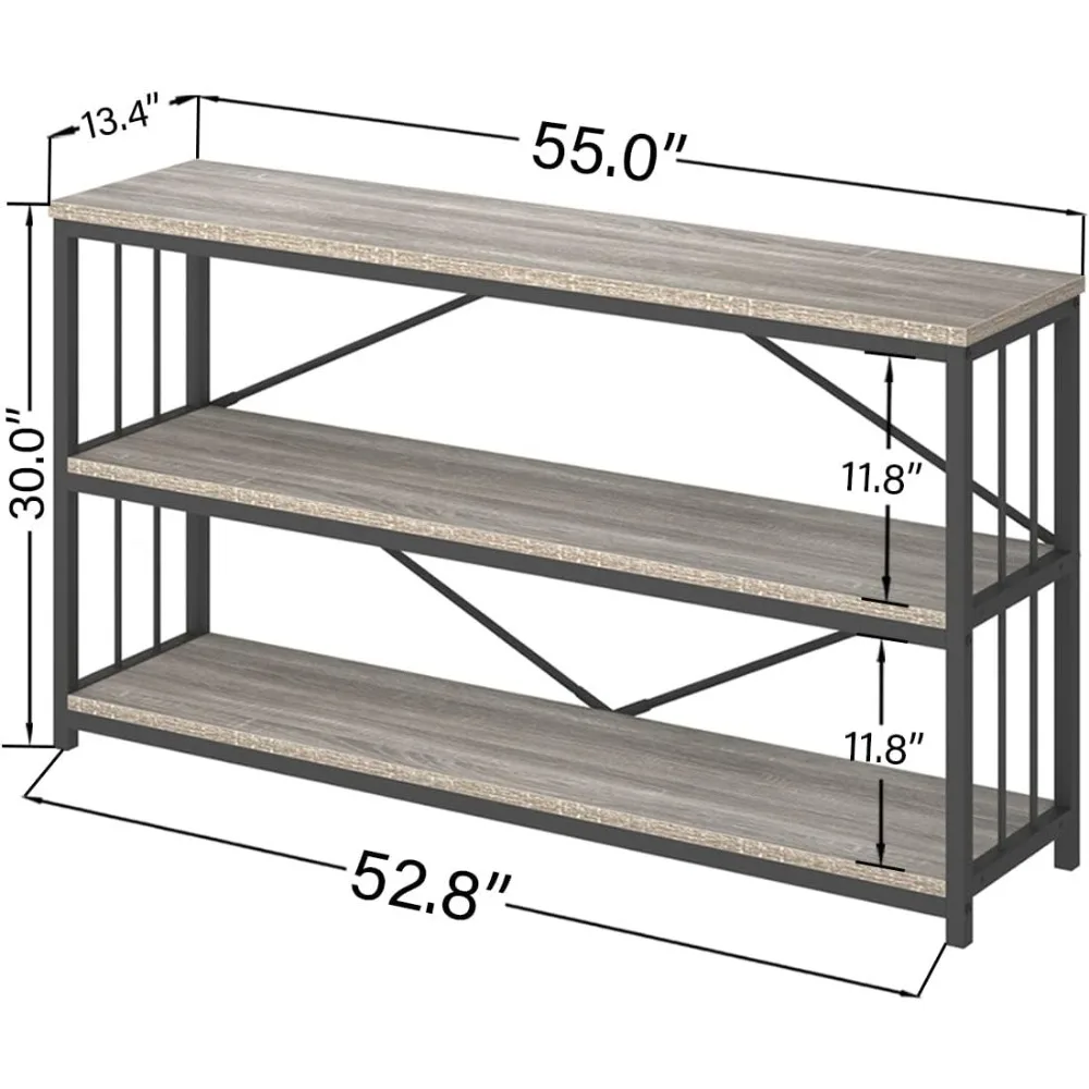 Farmhouse Industrial Console Table, Wood Metal Foyer Entryway Sofa Tables with Storage,