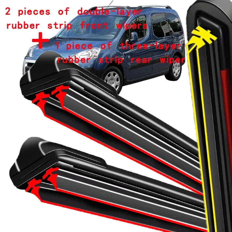 

For Citroen Berlingo B9 2008-2017 2009 2010 2011 Wiper Front&Rear Wiper Blades Windshield Windscreen Window Brushes 26"+16"+14"